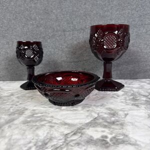 Avon Vintage Cape Cod Ruby Red Cordial Wine Goblet 4 1/2", 6”,  And Candy Dish